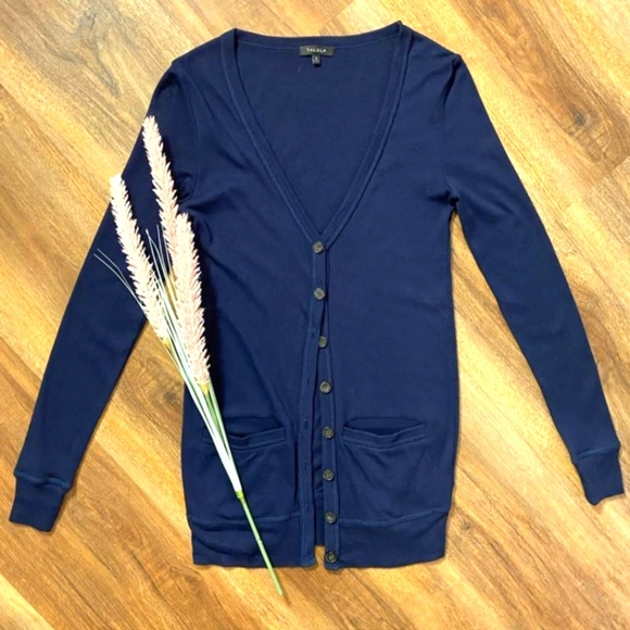 Talula Navy Blue Long Sleeved Button Up Cardigan Sweater With Pockets - Small - Picture 1 of 6